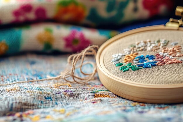 zbliżenie haftu na tkaninie